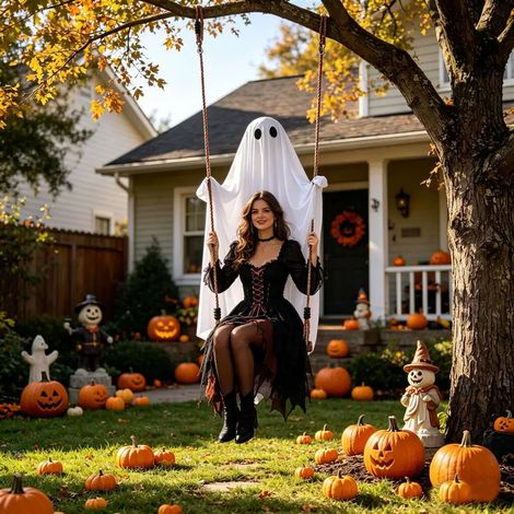 Décoration Fantôme sur Balançoire en Bois Massif Halloween, Ornement Lumineux pour Jardin, Charge Maximale 100 kg, Avec Lumières et Télécommande (1/5)