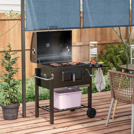 Barbecue charbon chariot 113x65x108 cm inox noir HAVRYA (1/3)