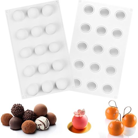 2 Pièces Moule Sphere Silicone, 15 Cavités, Blanc, Convient pour Décoration Gâteaux Chocolat Gelée Mousse Truffes (1/5)