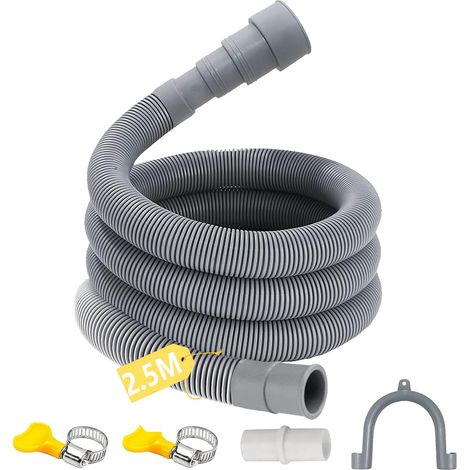 Tuyau d'évacuation pour lave-vaisselle, rallonge de tuyau d'évacuation de 1 m/1,5 m/2 m/3 m/4 m/5 m/6 m avec raccord en U SuPETort et colliers de serrage pour lave-vaisselle (2,5 m) (1/5)