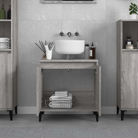 Meuble Vasque de Salle de Bain 58x33x60 cm, Couleur Gris Sonoma, Bois d'Ingénierie, Rangement Moderne et Compact (1/5)