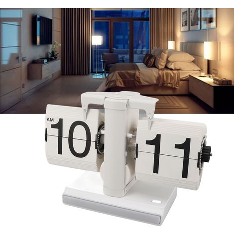 Orologio digitale retrò a ribalta - Orologio da tavolo automatico con luce LED ambientale, cornice in acciaio inox 304, dimensioni 129x80mm, bianco (1/4)