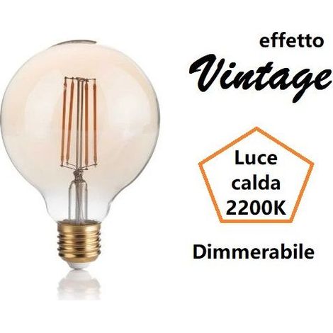LAMPADINA GLOBO A LED 4W  LUCE CALDA 2200K 350 LM E27 DIMMERABILE VETRO AMBRATO (1/2)