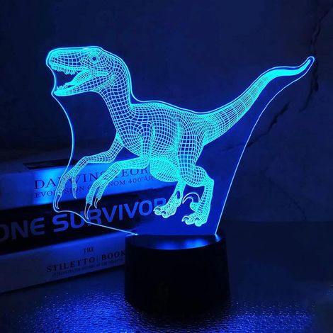 Dinosaure 3D Veilleuse Jurassique Velociraptor Projection LED Lampe Bébé pour Chambre D'enfant Décor Noël Cadeaux D'anniversaire avec 16 Changement de Couleur et Télécommande (1/5)