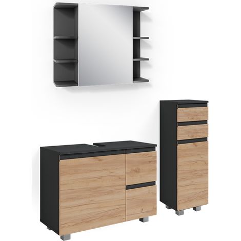 Set mobili bagno J-Shape, Grigio, 3 parti, Vicco