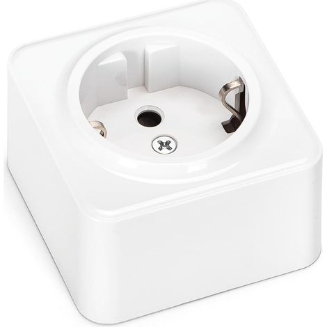 Prise de Montage en Surface Allemande à 1 Voie, Couleur Blanche, conçue pour Un Montage et Une durabilité faciles. Idéal pour Un Usage résidentiel et Commercial. (1/5)