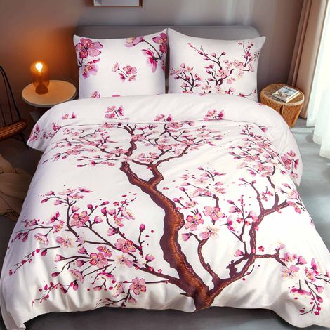 Linge de lit en coton 160x200 cm à la surface lisse, motif magnolia en fleurs (1/5)