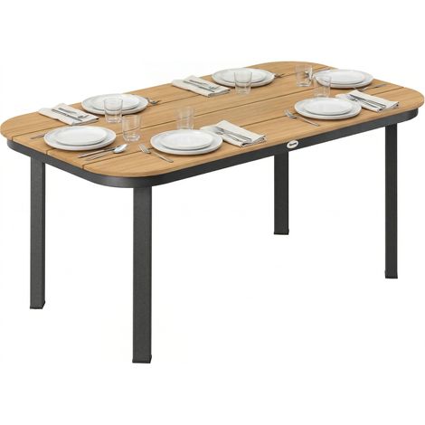 Rechteckiger Gartentisch für 4–6 Personen, Tischplatte aus WPC-Lamellen, abgerundete Kanten, 155 x 88 x 72 cm, Natur