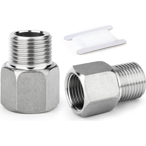 2PCS Raccord de tuyauterie en acier inoxydable 304, Adaptateur hexagonal à rallonge, 1/2" MBSP x 1/2" FBSP, Longueur 32 mm/1.26 pouce (1/5)