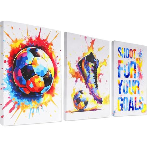 Set of 3 Football Charts, Sports Posters, Watercolour Framed Football Prints for Boys (1/4)