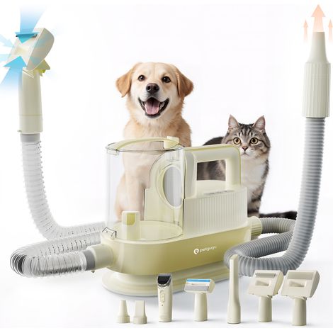 Tondeuse Chien avec Aspirateur, 7-en-1 Kit de Toilettage pour Chiens & Chats, 11000Pa Puissance d’Aspiration, Réservoir 2,5L, Appareil Silencieux avec 3 Niveaux et Séchage, M1 Pro-jaune