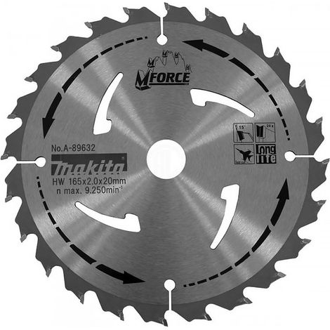 Makita – Lame de scie circulaire carbure 165 mm – 24 dents pour bois dur – Coupe nette et rapide – Compatible SP6000J