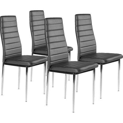 Sillas de ecopiel para salón y comedor, 4 uds. patas cromadas, gris