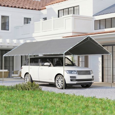 Carpa Garaje para Coche 3x6 m Cochera Portátil Impermeable con Toldo de Tela PE y Marco de Acero Galvanizado Gris (1/5)