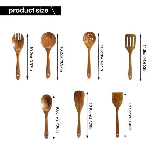 Utensili da cucina in legno teck 9 pezzi - Set Premium Facile da pulire, leggero, resistente al calore e anti-raggi -AUTRES (1/4)