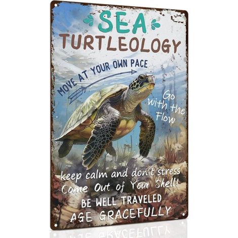 Décoration de Tortue de Mer Cadeaux pour les Amateurs de Tortues - Décoration Inspirante de Tortue pour la Décoration Murale de Salle de Bain Plaque à Accrocher 20 x 30 cm (1/5)