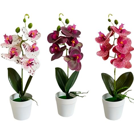 3 Pièces Orchidées Artificielles - Orchidées Artificielles En Plantes En Pot - Fleurs Artificielles Réalistes Et Vives - Parfait Pour Mariages, Fêtes, Jardins, Salons, Tables À Manger, Bureau, Noël -  (1/5)