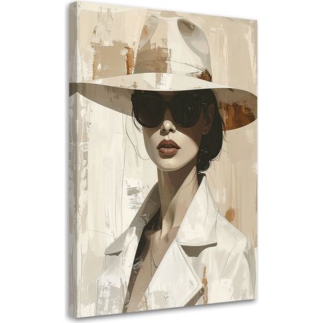 Impression sur Toile, Femme élégante avec chapeau et lunettes noires,60x90 (1/4)