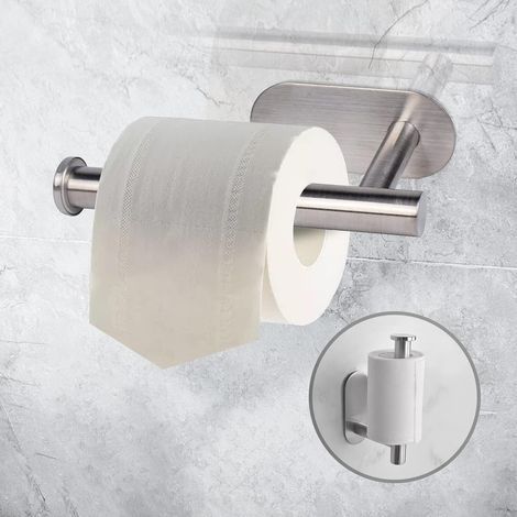 Porte Papier Toilette Auto-adhésif - Derouleur Papier Toilette WC sans Perçage, Support Mural en Acier Inox pour Salle de Bain- (1/5)