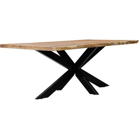 Table 180x90 cm bois d'acacia pied central croix métal noir - OTTAWA (1/5)
