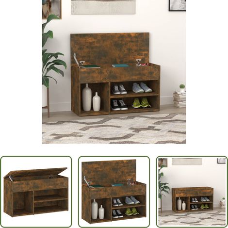 Schuhregal Holz - Schuhbank Räuchereiche 80x30x45 cm Holzwerkstoff (1/5)