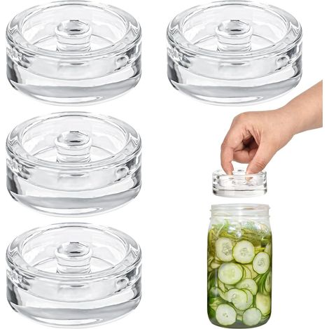 Gärgewichte aus Glas – Gärset bestehend aus 4 Gärgewichten (7 cm) – Beschwerungsstein mit leichtem Griff und praktischem Schlitz zum Entfernen von überschüssigem Sand (1/5)