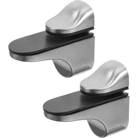 Lot de 2 supports muraux réglables pour étagère en verre et bois, finition nickel brossé, robustes, pour salle de bain et salon. (1/5)