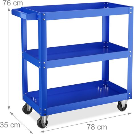 Chariot d'atelier polyvalent 76 x 78 x 35 cm 3 niveaux pour outils facile à transporter en acier noir (1/2)