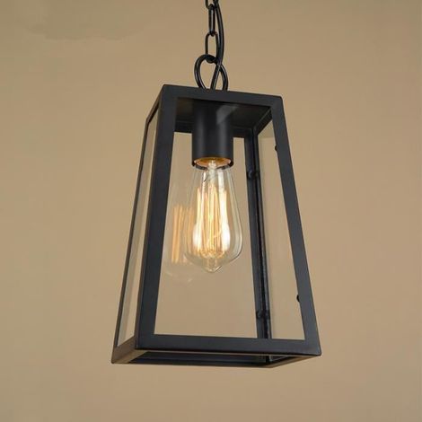 Suspension extérieure Lampe Suspendue Noire rétro IP44 Plafond Vintage Industriel Fer + Lampe Murale en Verre (1/4)