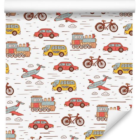 Papel pintado de coches, aviones y bicicletas para salón y dormitorio, 50x1000 cm. (1/5)
