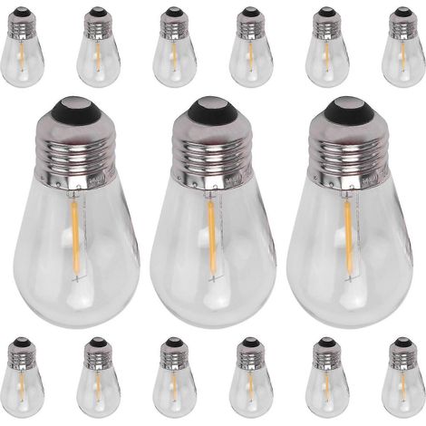 Lot de 15 ampoules LED S14 de rechange 3V incassables pour guirlande lumineuse solaire extérieure, blanc chaud (1/3)