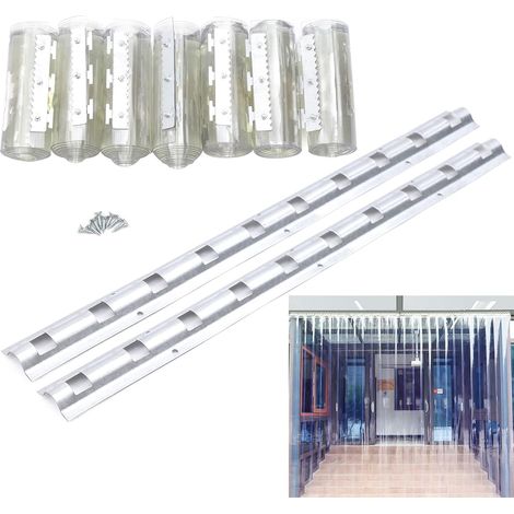 Lot de 7 rideaux à rayures en PVC transparent imperméable avec support pour entrepôts, usines, supermarchés, centres commerciaux, entrepôts, portes d'entreprise (1/5)