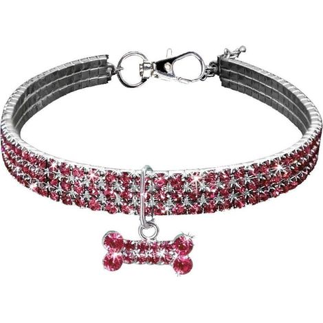 Collar Para Mascotas MINKUROW, Elástico, Diamantes De Imitación, Diamantes De Imitación, Para Perros Pequeños (25x5 Cm)-Rosa (1/5)