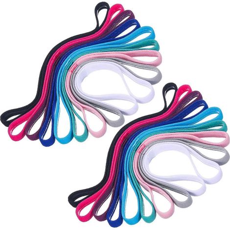 Set mit 18 dicken, rutschfesten und elastischen Sportstirnbändern für Haare, Sport und Schweiß, für Damen und Herren, mehrfarbig (1/5)