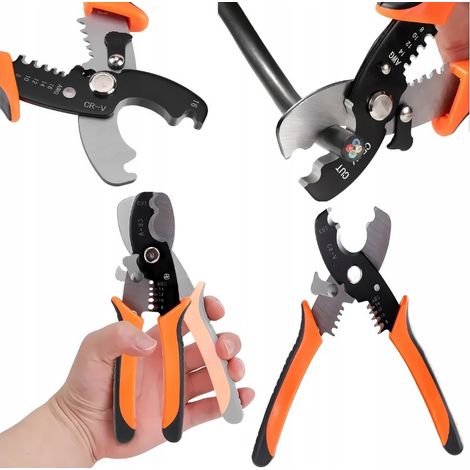 Kabelschere mit Abisolierzange 2in1 18 cm orange/schwarz Abisolierzange