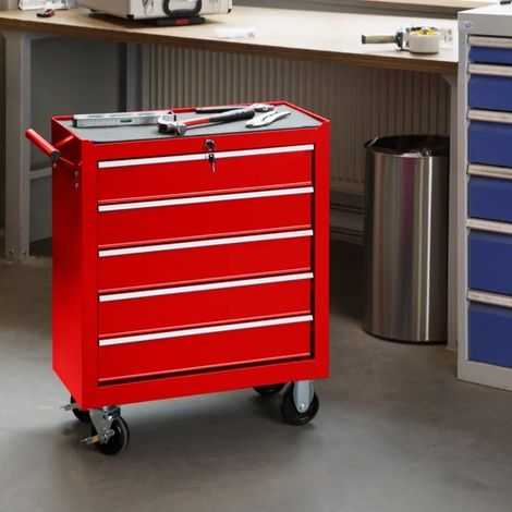 Servante d'atelier en métal, pratique 5 tiroirs : Couleur rouge (1/5)