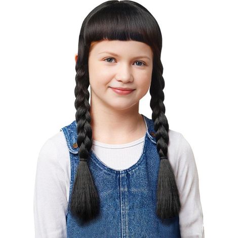 Peluca negra trenzada con flequillo talla única