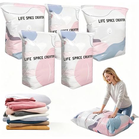 Sacs de rangement sous vide, lot de 5 - Grande capacité - Sacs hermétiques - Pompe à air non requise - 70 x 50 cm + 100 x 80 cm (1/5)