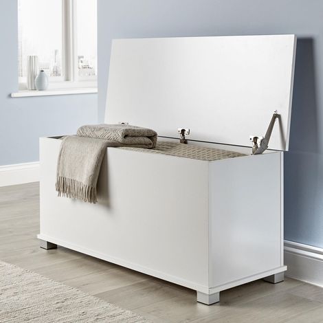 Ottoman Storage Chest White Bedding Box Blanket Box Towel Box Large Wooden New