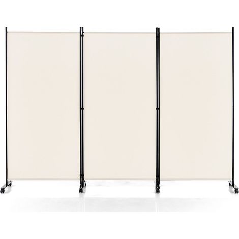 Biombo plegable de 3 paneles con ruedas 262 x 180 cm solución moderna y práctica en poliéster blanco 200013049