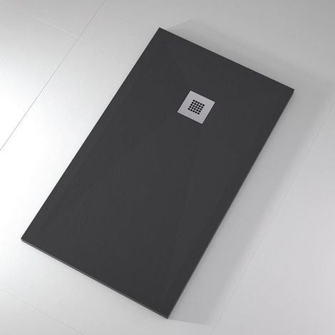 Receveur de douche 70x170 cm extra plat ONDA en résine surface ardoisée anthracite Grille inox (1/5)