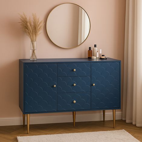 URBAN MEUBLE Meuble d'entrée bleu marine avec 2 portes et 3 tiroirs 120x40x82cm (1/5)