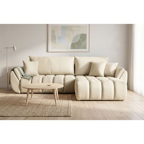 Ecksofa Schlafsofa Sofa COLLIN in Stoff Monolith Ecru Ottomane Rechts (1/5)