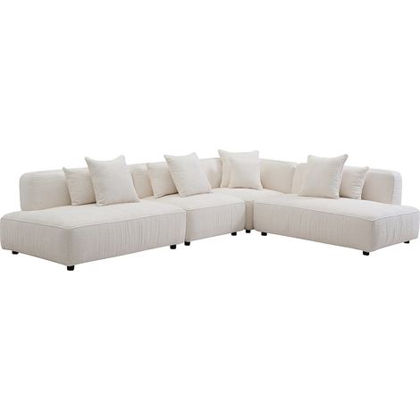 Canapé d'angle modulable en tissu bouclette blanc cassé LELACO (1/5)