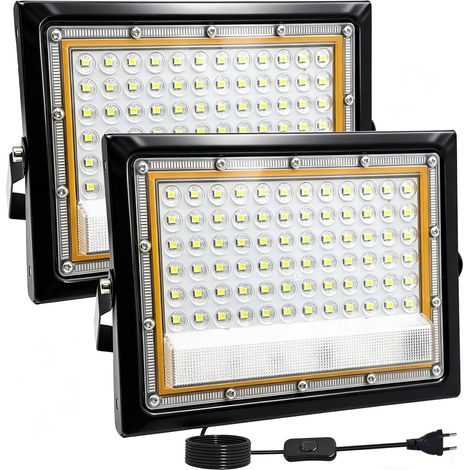 2 Pièces Projecteur LED Extérieur 50W, 1.5M Câble Blanc Froid 6500K Projecteur led, Spot LED Extérieur IP66 Étanche, pour Jardins, Terrasses, Cours, Balcons, Parcs, Garages, Usines