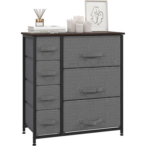 7-Drawer Chest of Drawers with Fabric Storage,Sturdy Metal Frame,Adjustable Feet for Bedroom or Living Room,Dark Grey Finish