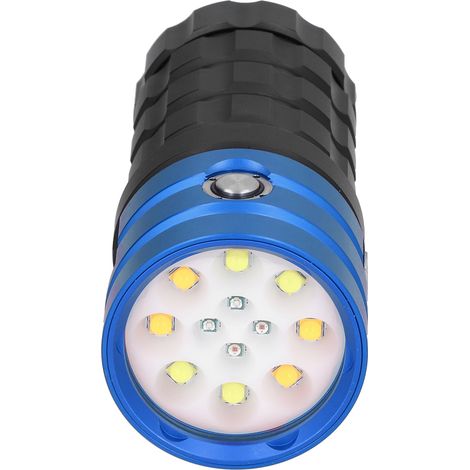 Lampe torche de plongée professionnelle 12 LED, 10 000 lm, 10 000 m, bleue, pour la photographie sous-marine, étanche jusqu'à 100 m. (1/5)