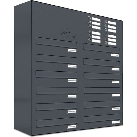12er Briefkastenanlage für Tür- Zaundurchwurf Klingel RAL 7016 Anthrazit (1/5)