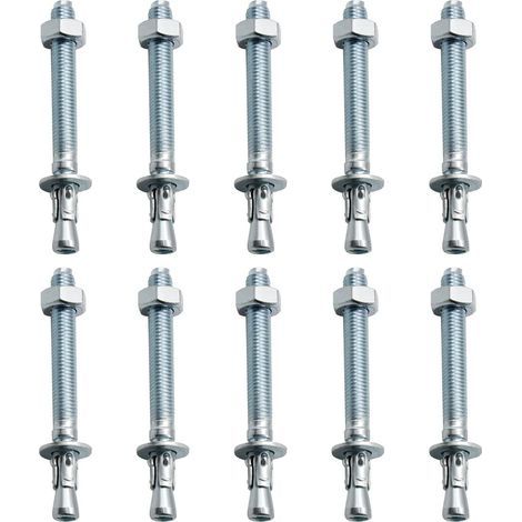 Chevilles d'ancrage pour charges lourdes – Lot de 10 pièces M10 – Acier galvanisé pour béton et pierre – Installation rapide et durable (1/5)