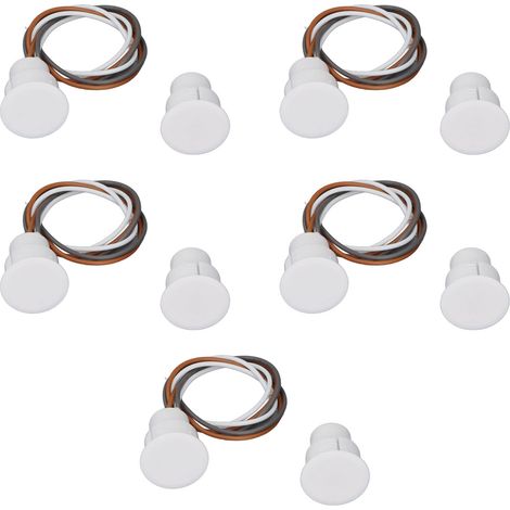 Lot de 5 interrupteurs magnétiques à lames souples DC 100 V, normalement ouverts/fermés, encastrés, pour porte/fenêtre, filaires, pour système d'alarme, blancs. (1/5)